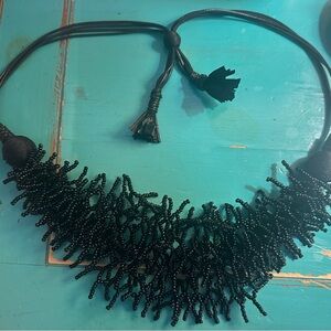 Chico's Black Beaded Fringe Necklace